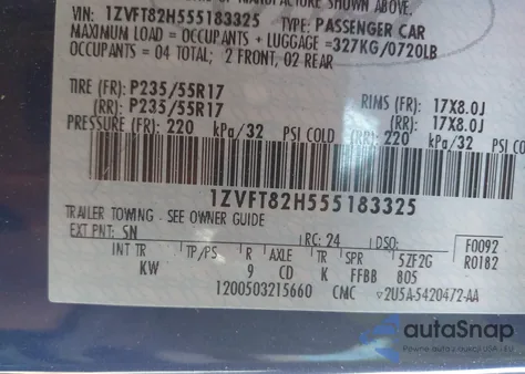 2005 Ford Mustang Gt Deluxe/Gt Premium z USA, uszkodzony, nr VIN 1ZVFT82H555183325